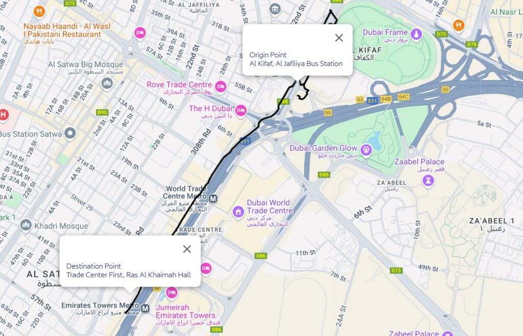 Al Jafilia To Ras Al Khaimah Route Map