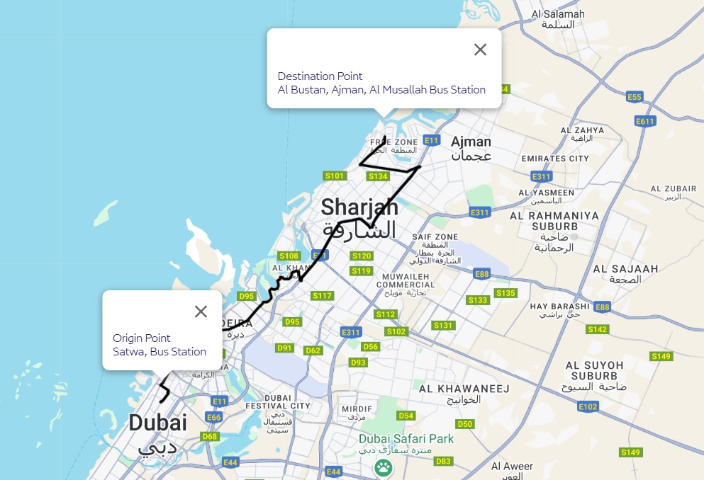 Al Satwa To Ajman Route Map