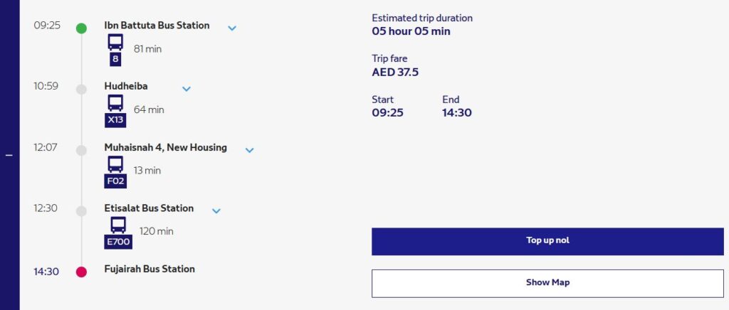 Fastest And Cheapest Route Available For Ibn Battuta To Fujairah Station