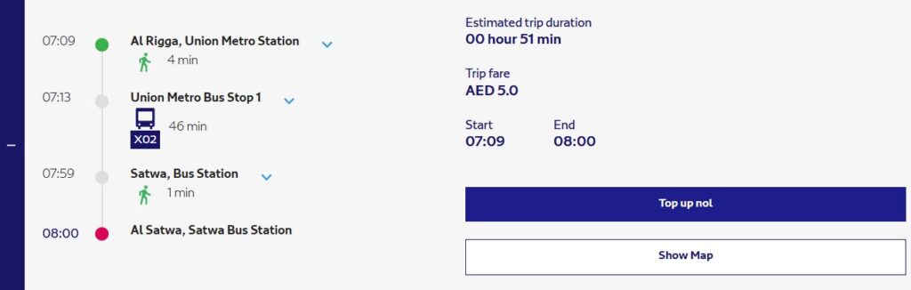 Fastest And Cheapest Route Available For Union Ms Al Satwa