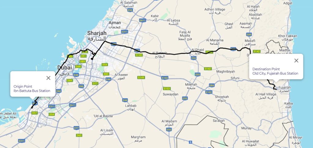 Ibn Battuta To Fujairah Station Route Map