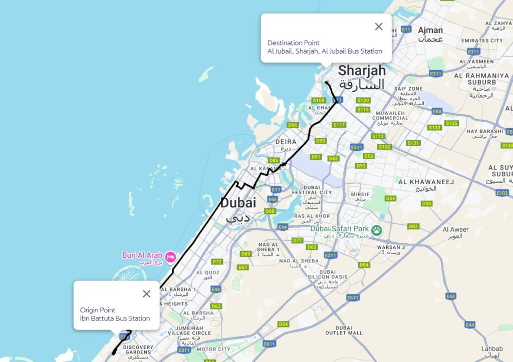 Ibn Battuta To Sharjah Route Map