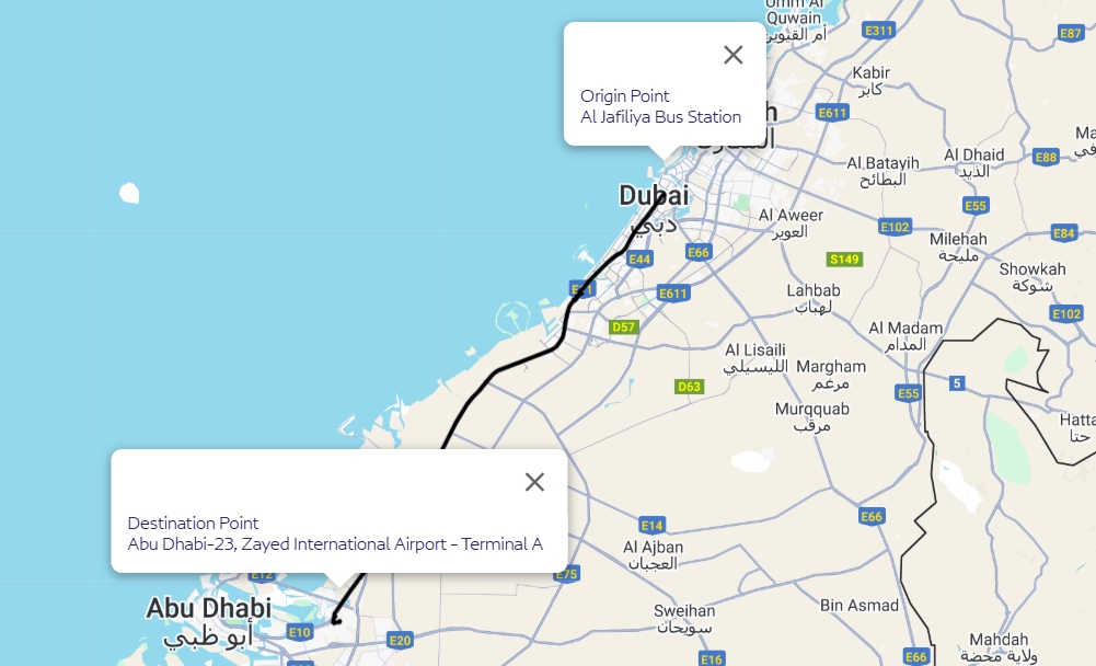 Rta Bus E102 Al Jafiliya Bus Stn Zayed Intl Airport Terminal A Route Map