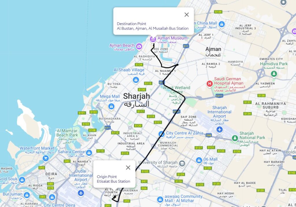 Rta Bus E411 Etisalat Ms Ajman Bus Stn Route Map