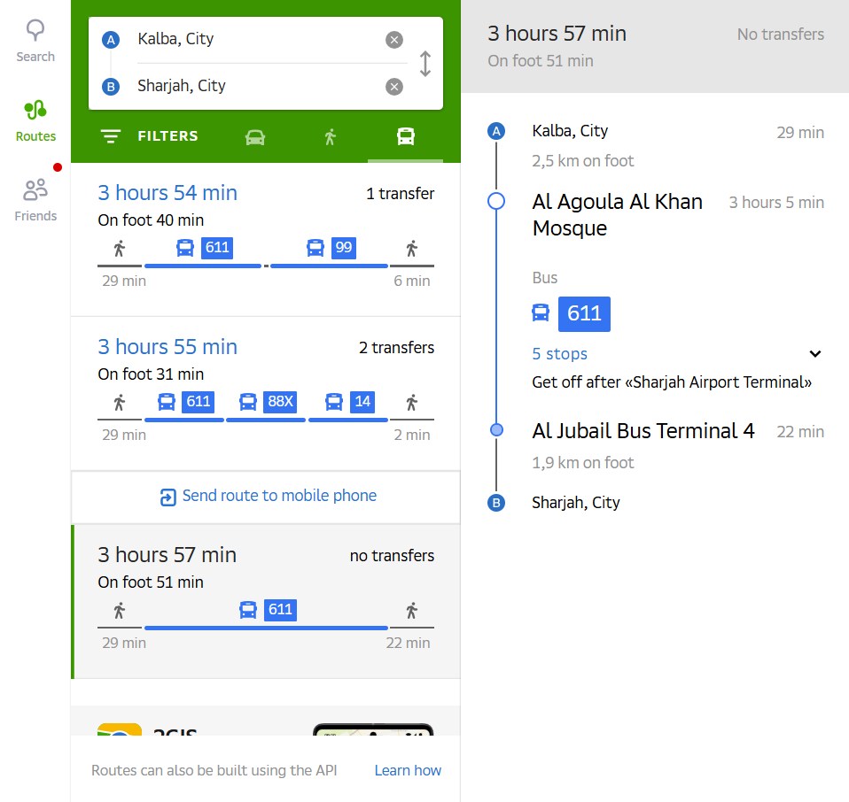 Cheapest Route Available For Kalba To Sharjah