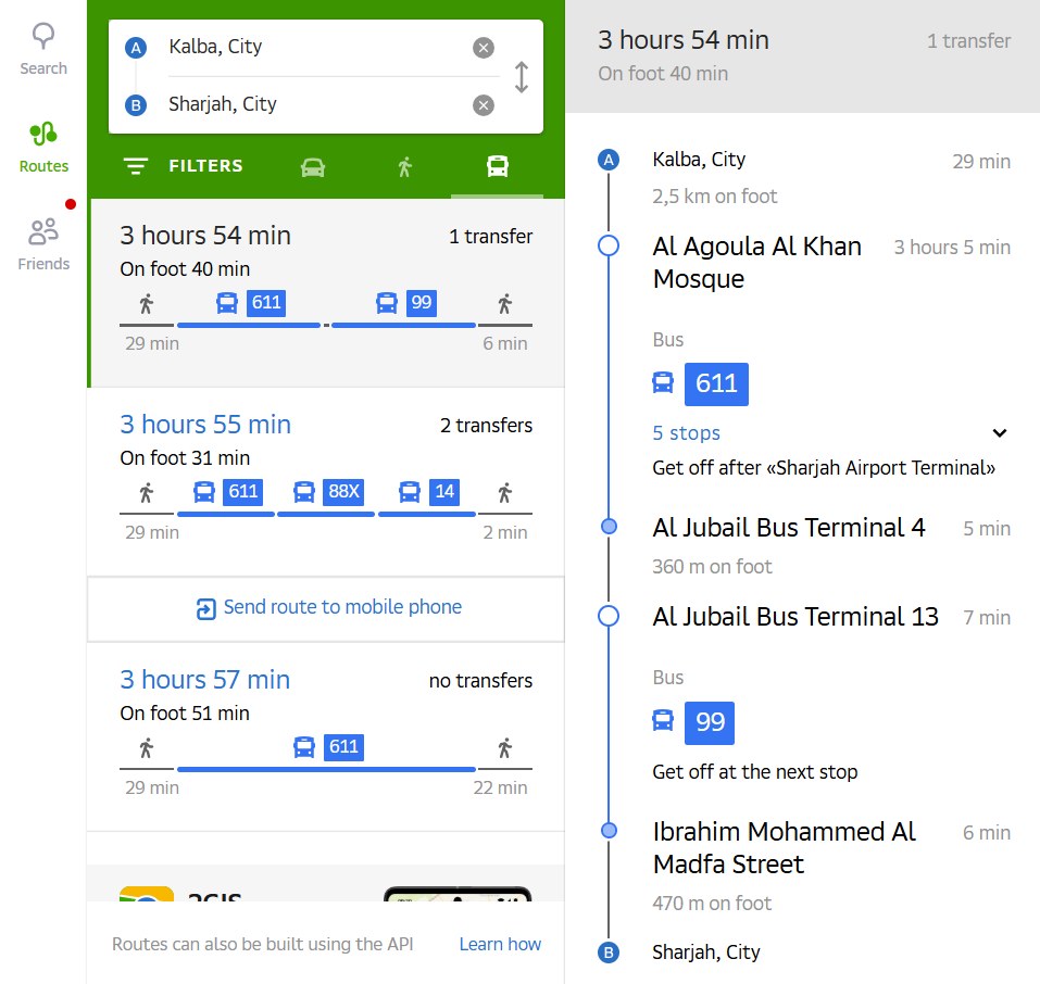 Fastest Route Available For Kalba To Sharjah