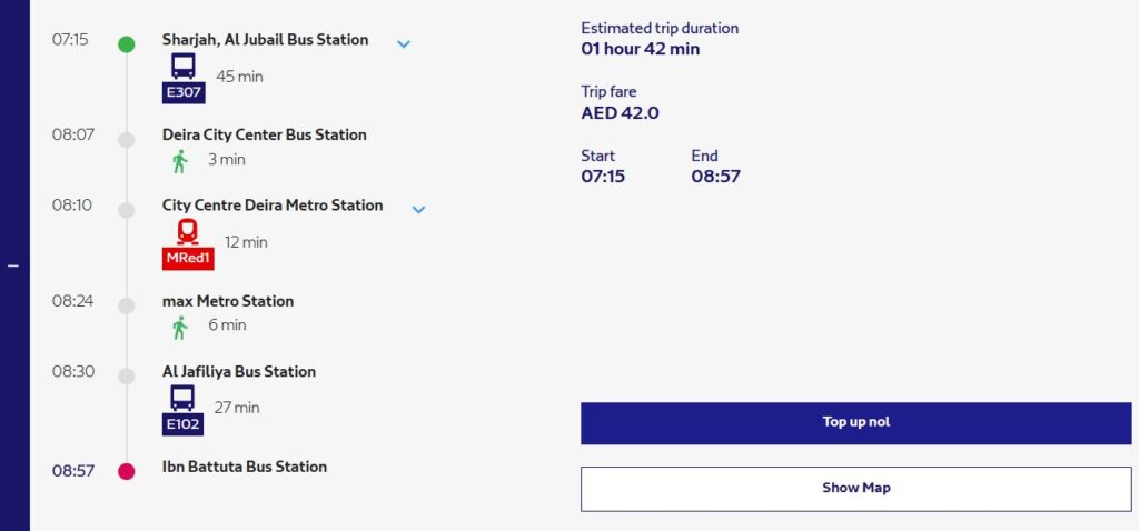 Fastest Route Available For Sharjah To Ibn Battuta